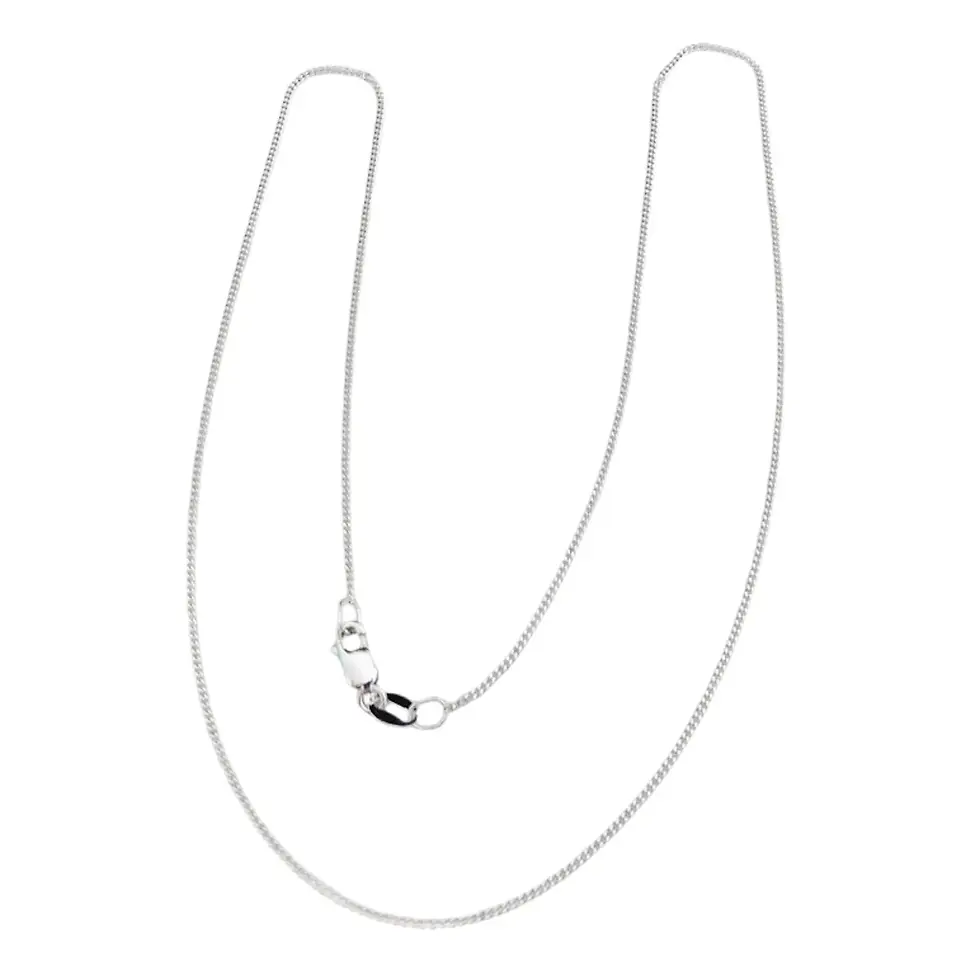 Thumbnail: Slim 9ct white gold curb chain necklace shown laid out in full length