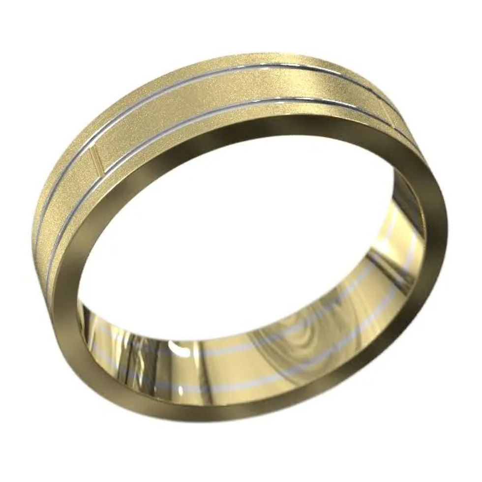 Thumbnail: Men’s gold wedding ring tilted to show interior polish and outer detailing