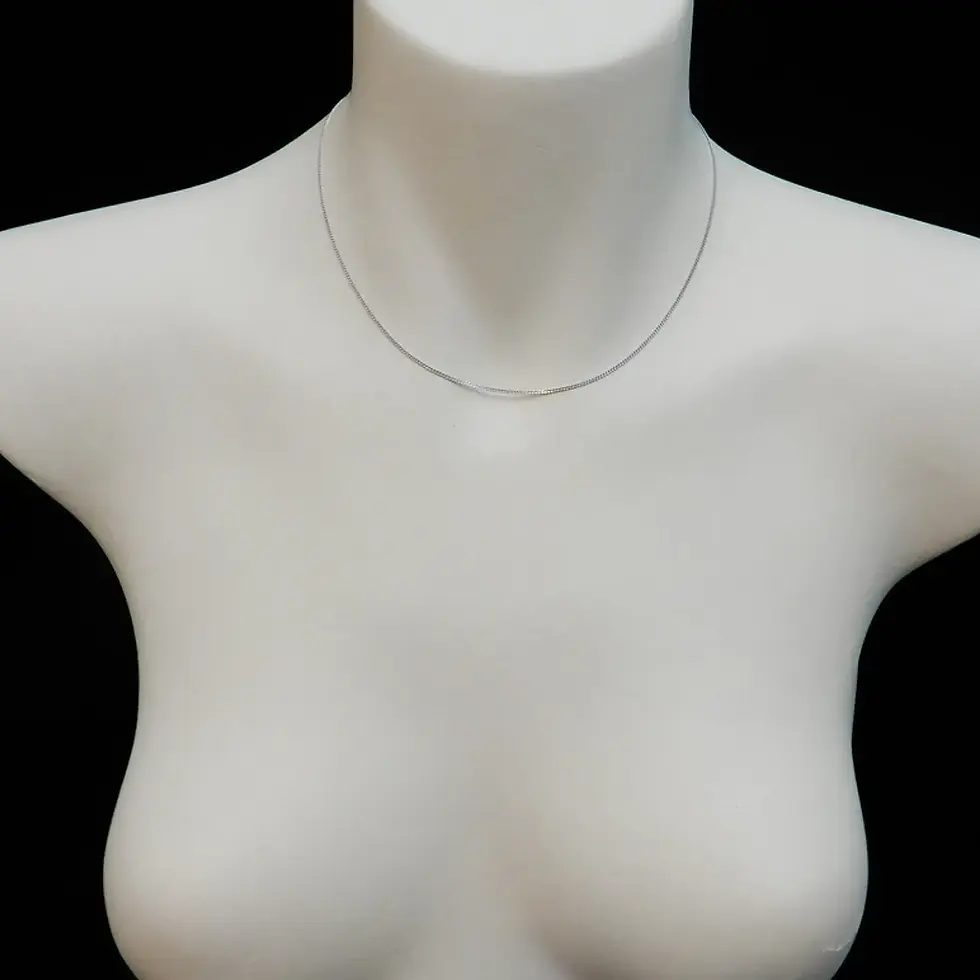 Thumbnail: Lightweight 1mm curb chain necklace in white gold displayed on bust