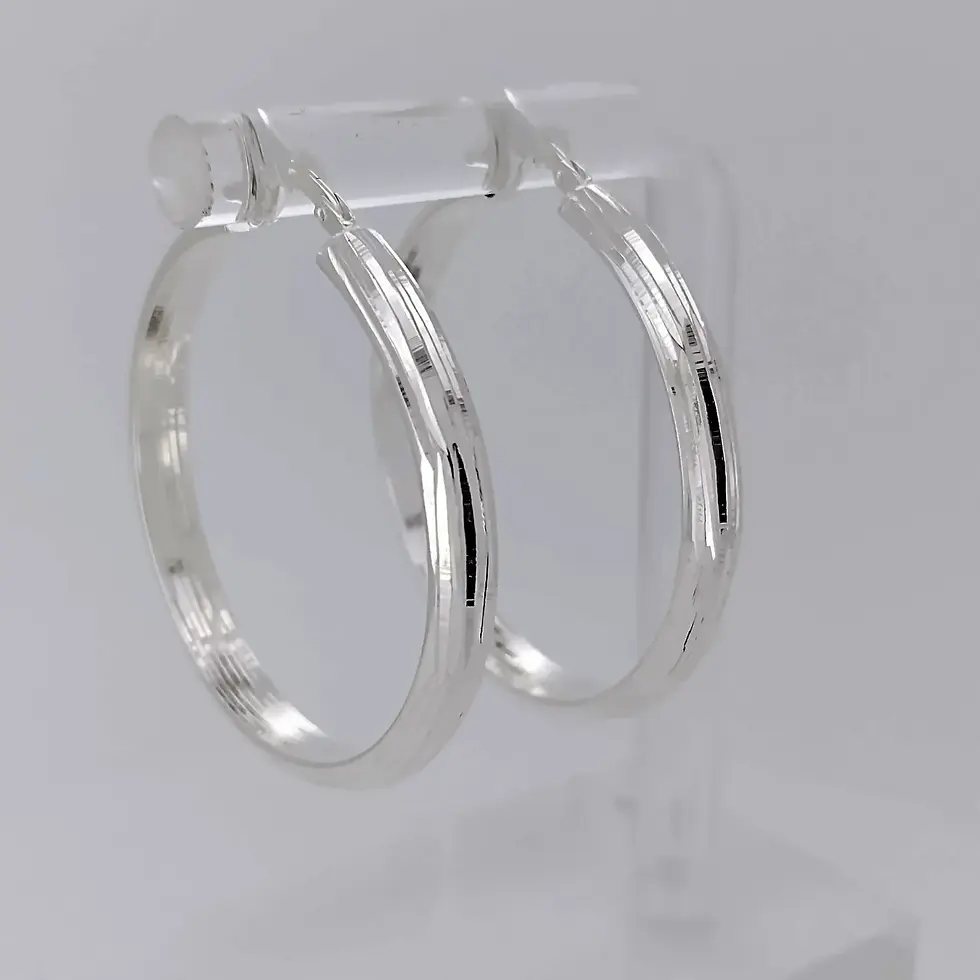 Thumbnail: Reverse angle of sterling silver half-round faceted hoop earrings.