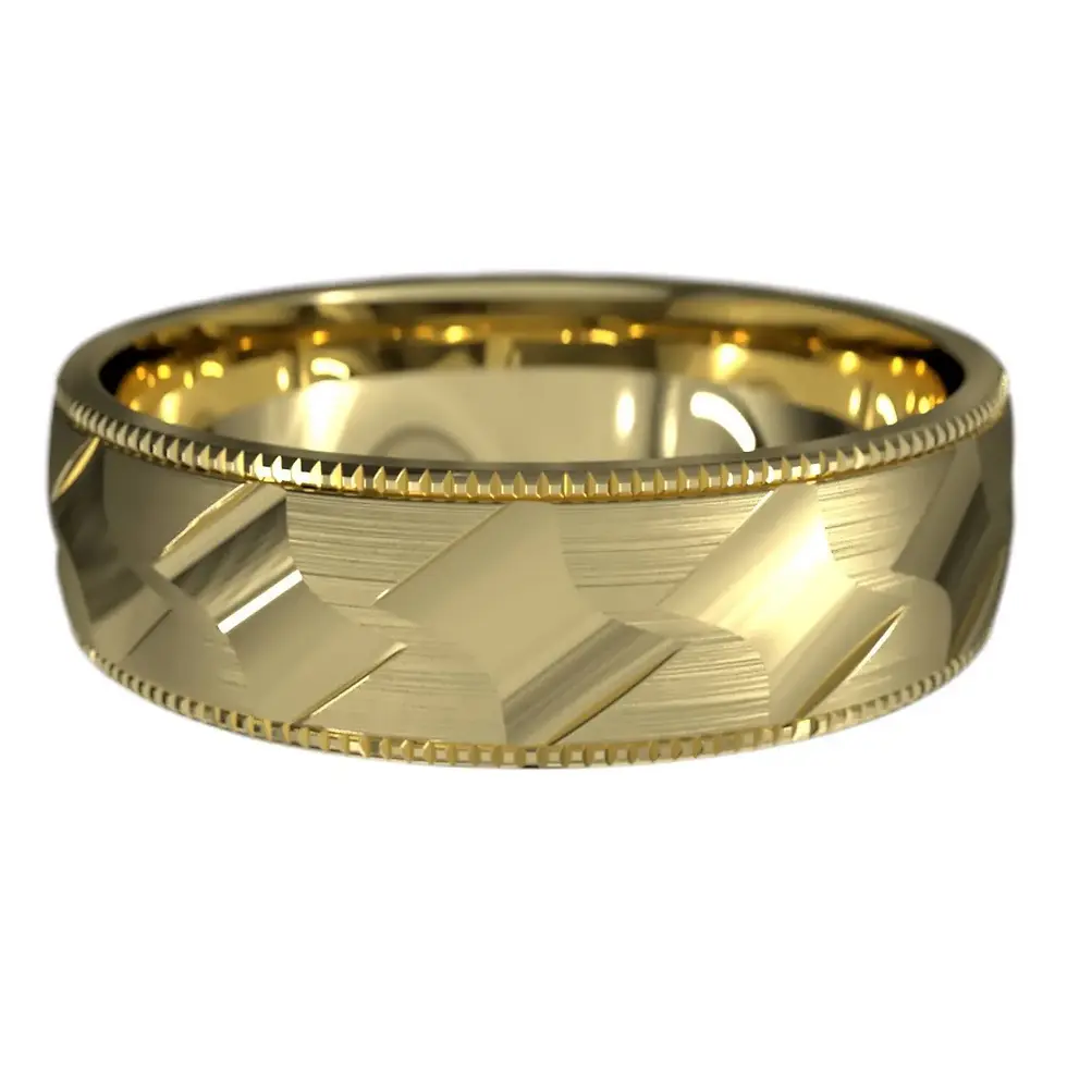 Thumbnail: Classic yellow gold 6mm ring with brushed texture and milgrain edge