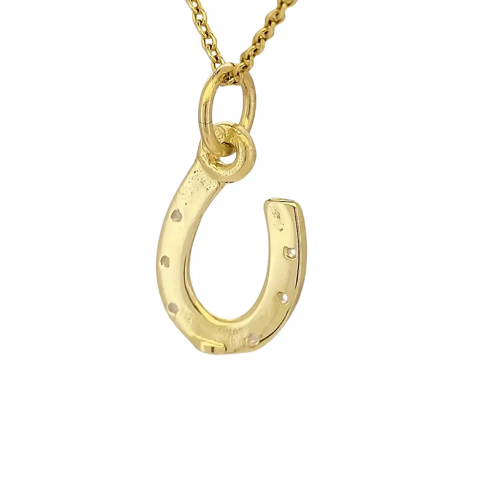Thumbnail: Front-facing 9ct yellow gold horseshoe pendant on fine chain