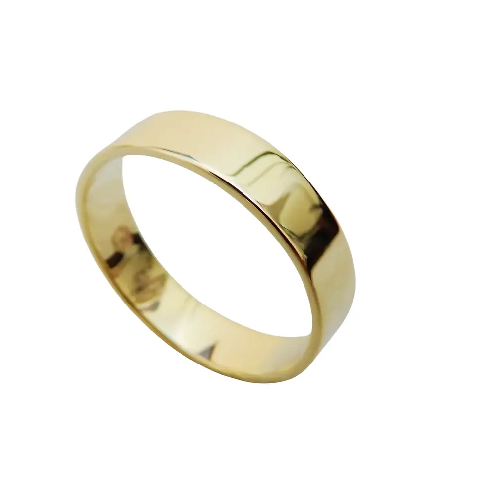 Thumbnail: Solid 9ct yellow gold 5mm flat ring displayed isolated on white background