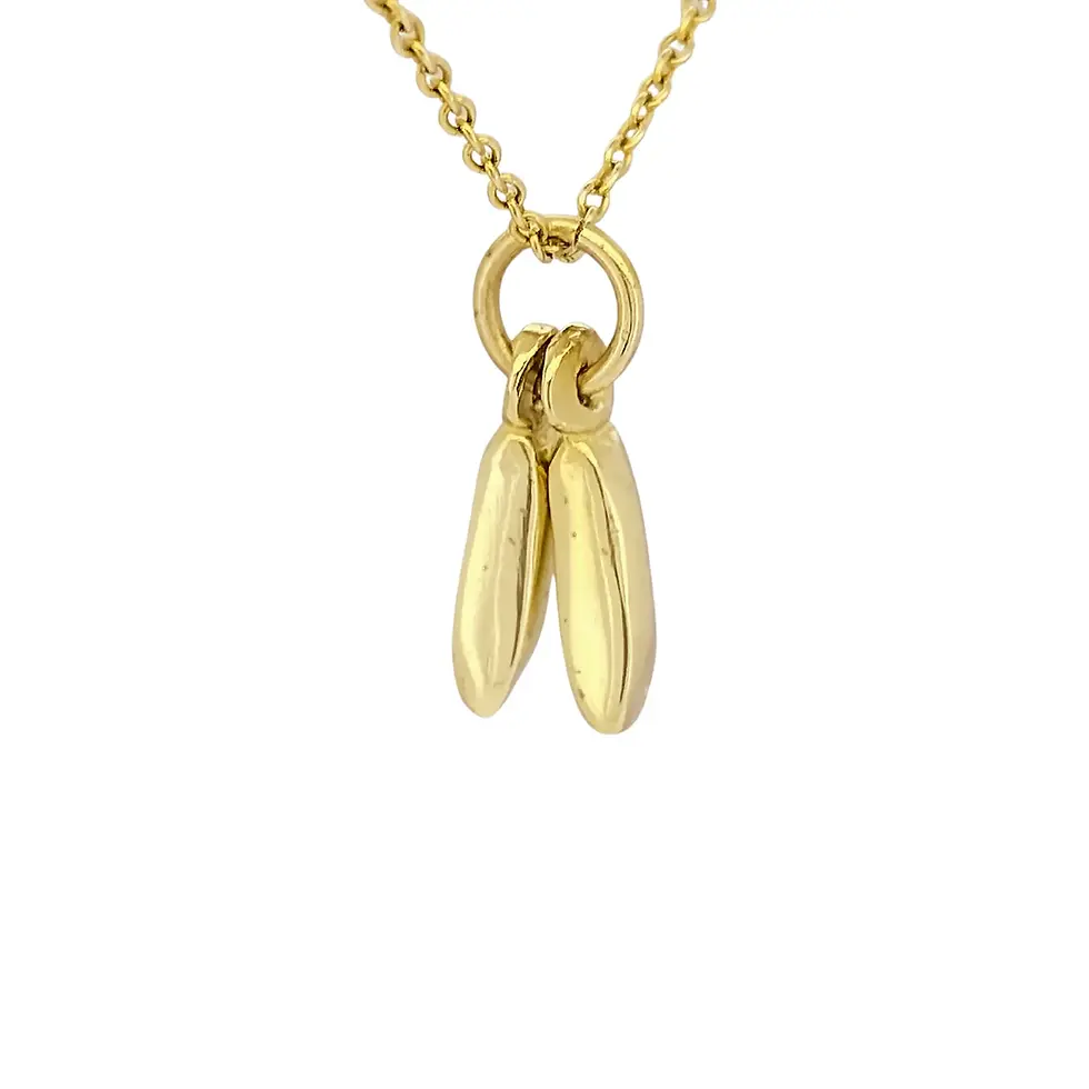 Thumbnail: Angled front of 9ct yellow gold ballet slippers pendant with detailed design