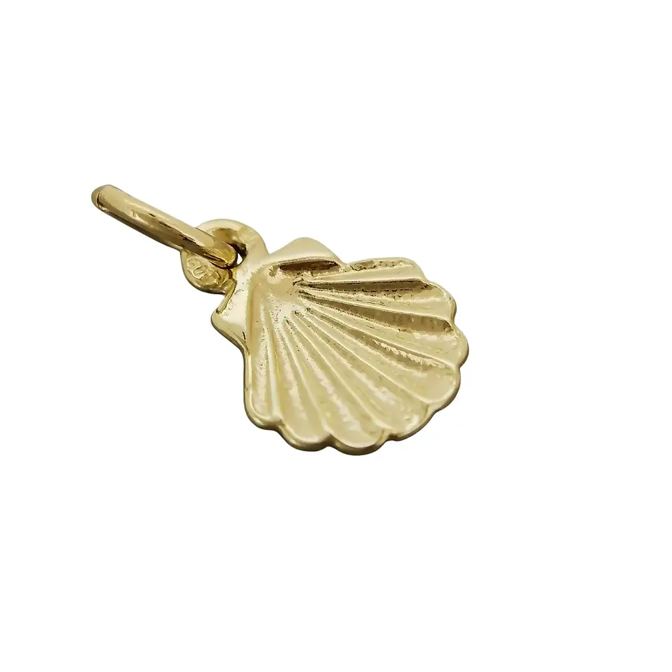 Small gold scallop shell pendant charm displayed flat