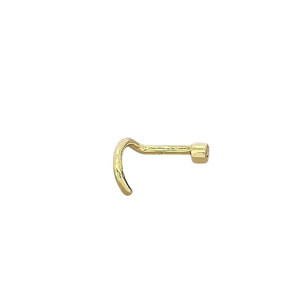 Thumbnail: Close-up of yellow gold 1mm diamond nose stud with curved design