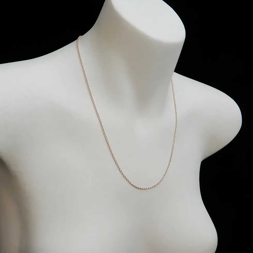 Thumbnail: 9ct rose gold belcher chain necklace displayed on bust close-up