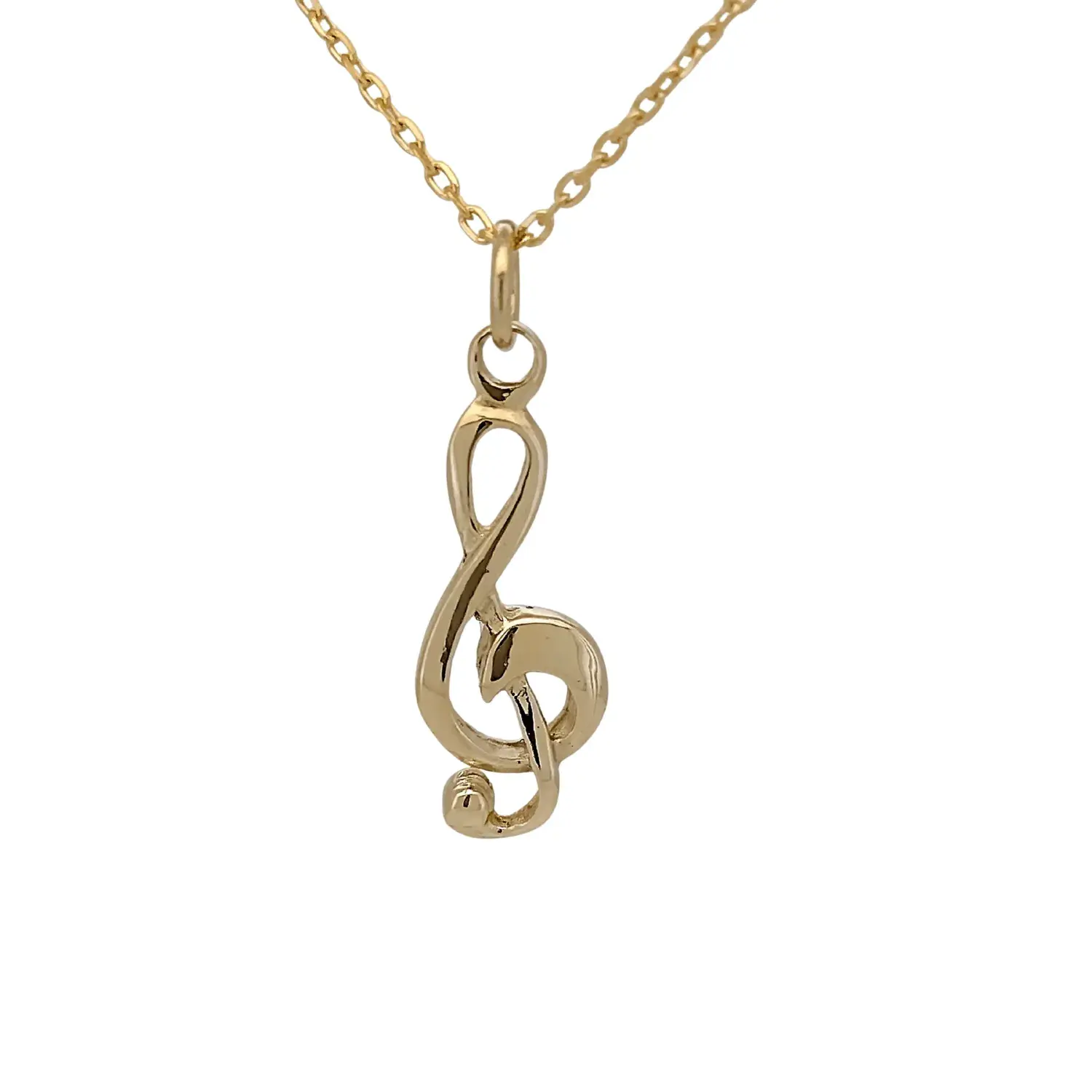9ct yellow gold treble clef charm pendant with polished finish