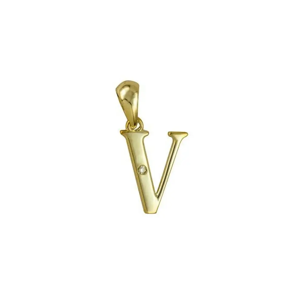 Thumbnail: Diamond initial pendant V crafted in 9ct yellow gold