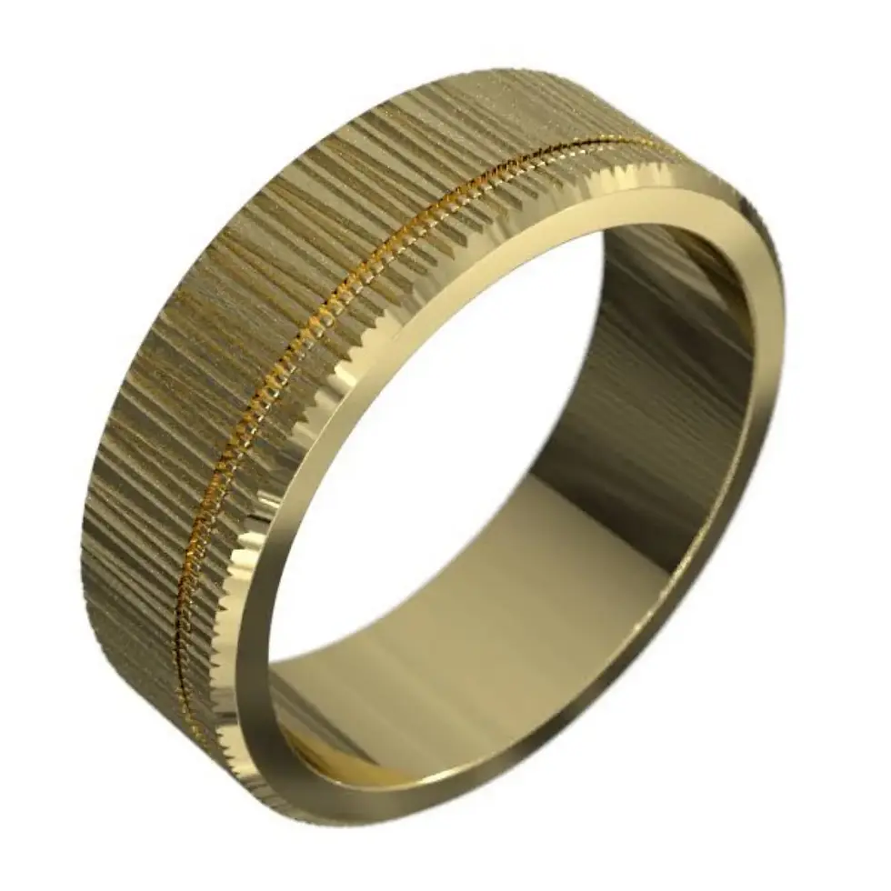 Thumbnail: Handcrafted 9ct gold ripple textured ring with dual polished lines