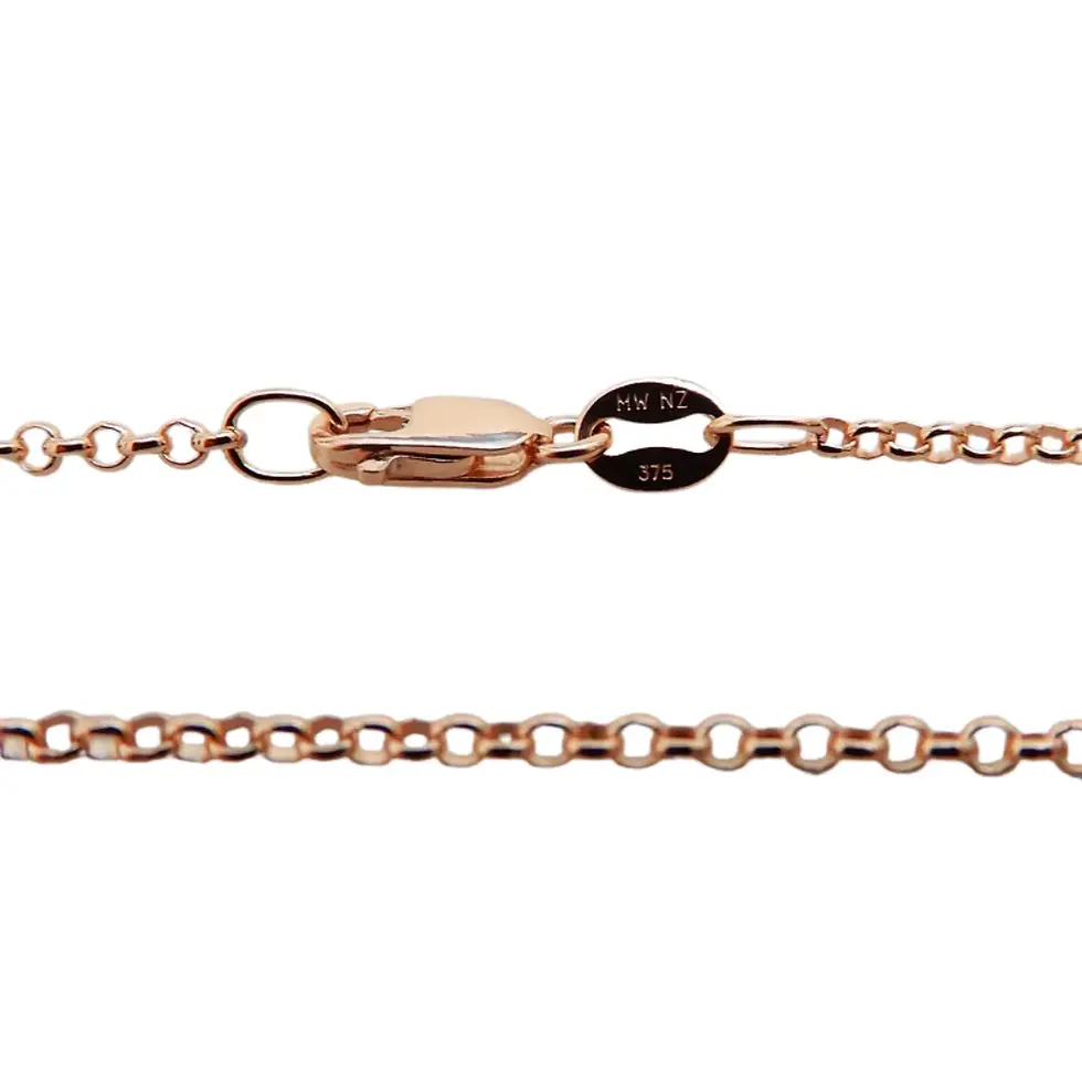 Thumbnail: Lobster clasp detail on 1.8mm rose gold belcher chain necklace