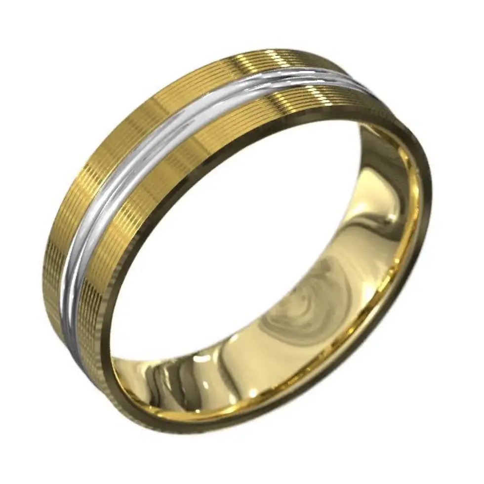 Thumbnail: Side view of 5mm ripple texture gold ring with polished bands