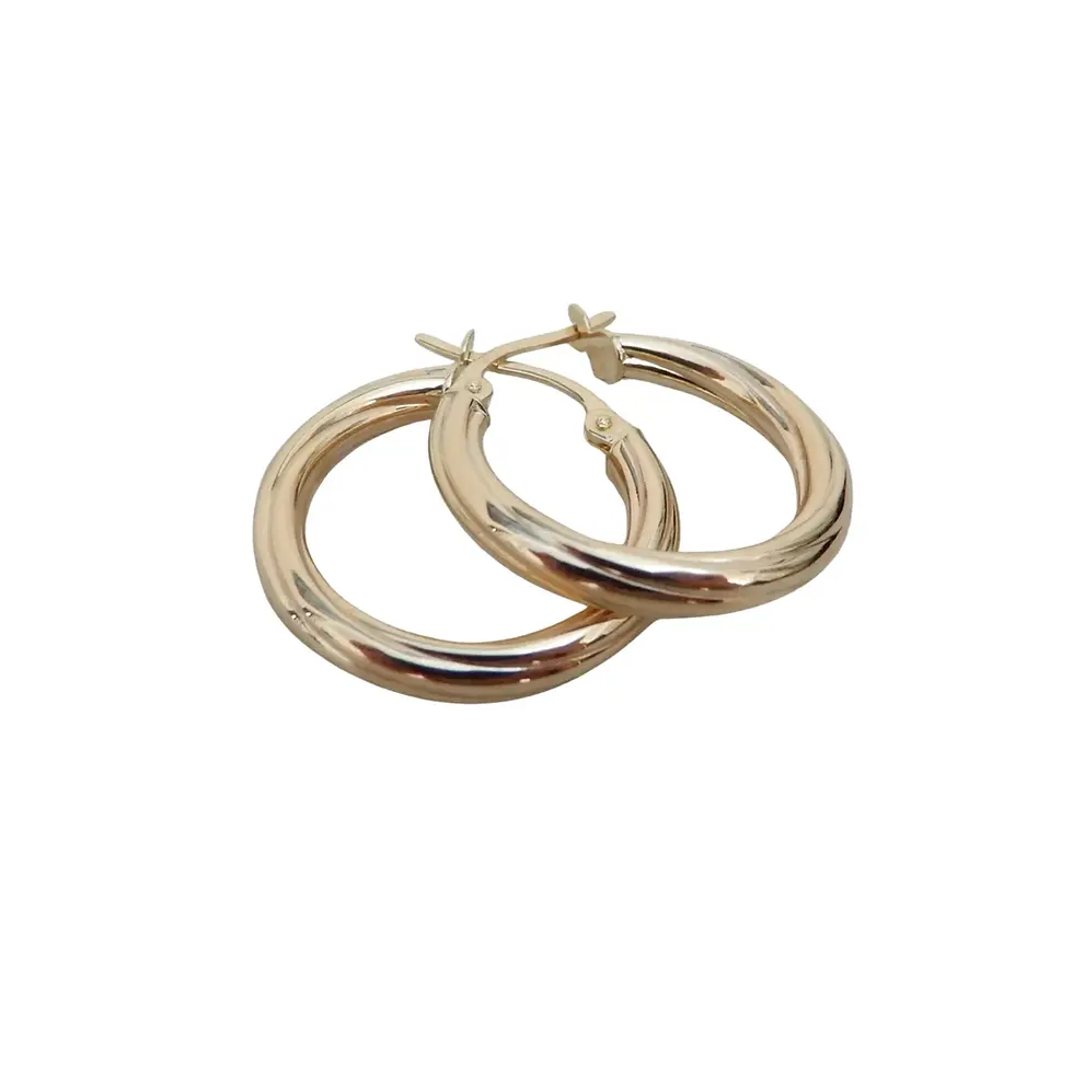 Thumbnail: Two 20mm yellow gold hoop earrings with elegant twist design