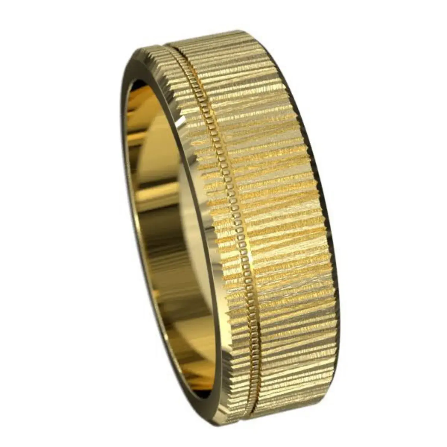 9ct yellow gold 5mm ripple texture ring with polished circle bands