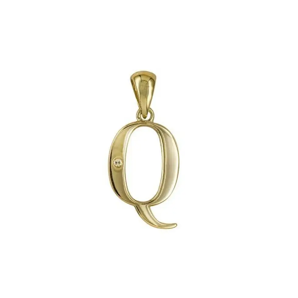 Thumbnail: 9ct gold diamond set letter Q pendant
