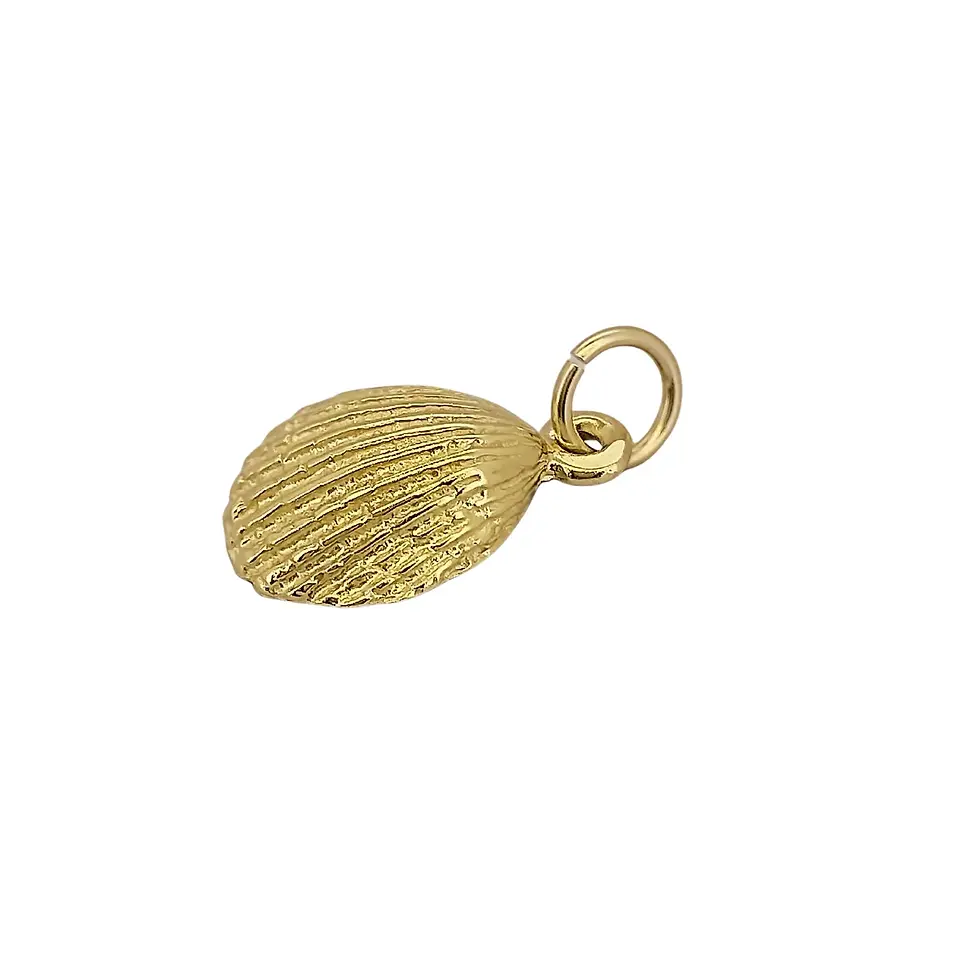 Thumbnail: Flat view of 9ct yellow gold seashell pendant on white background