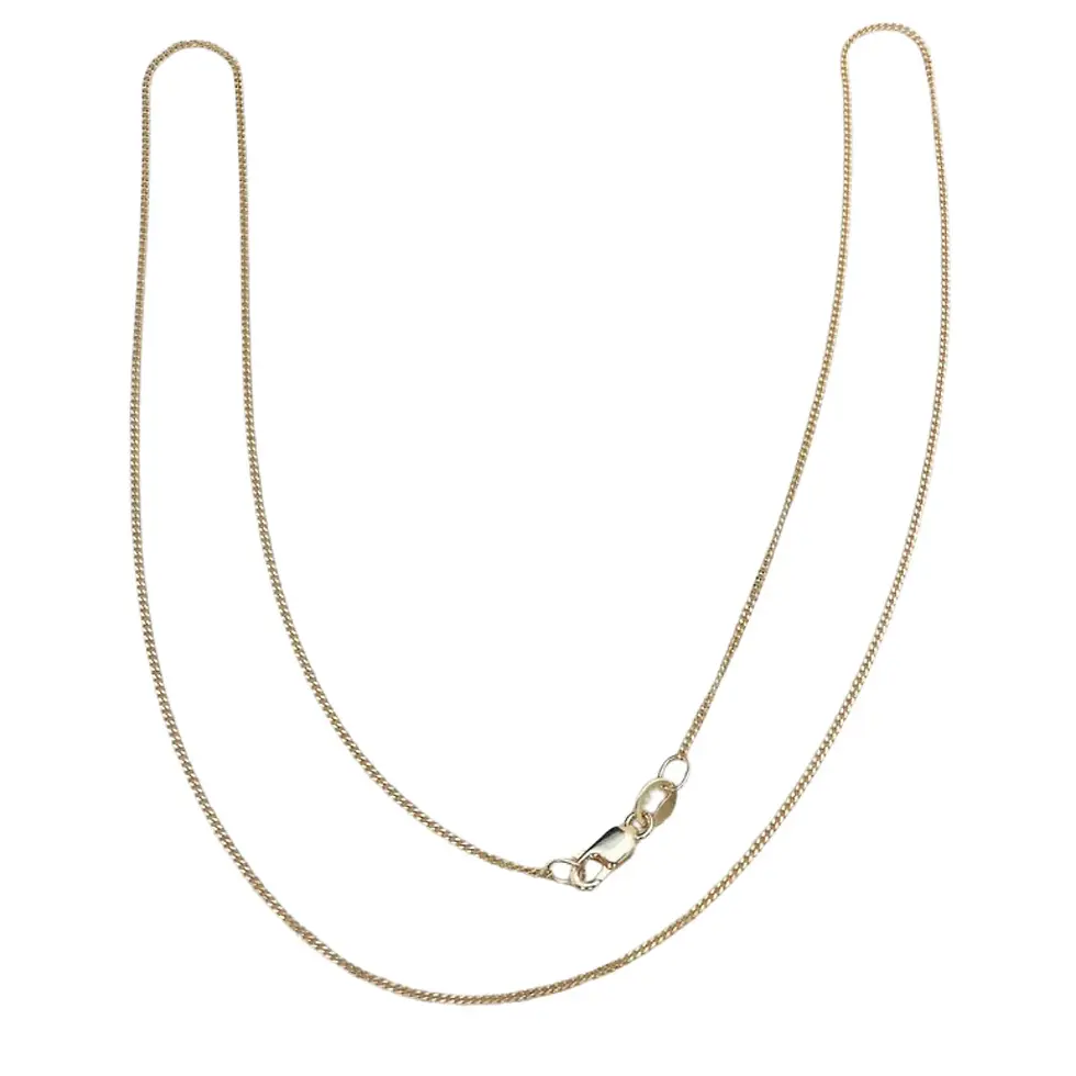 9ct yellow gold fine curb chain necklace displayed in full length curve