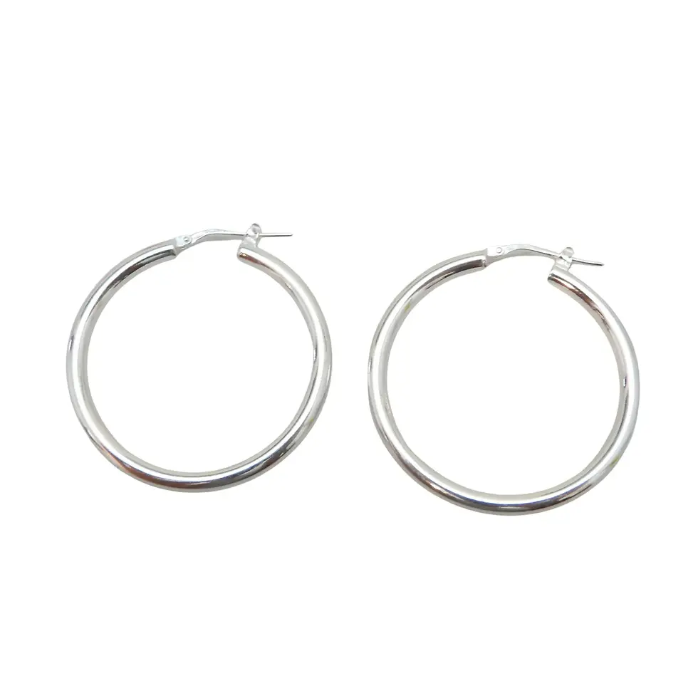 Thumbnail: Classic sterling silver hoop earrings 36mm diameter displayed side by side