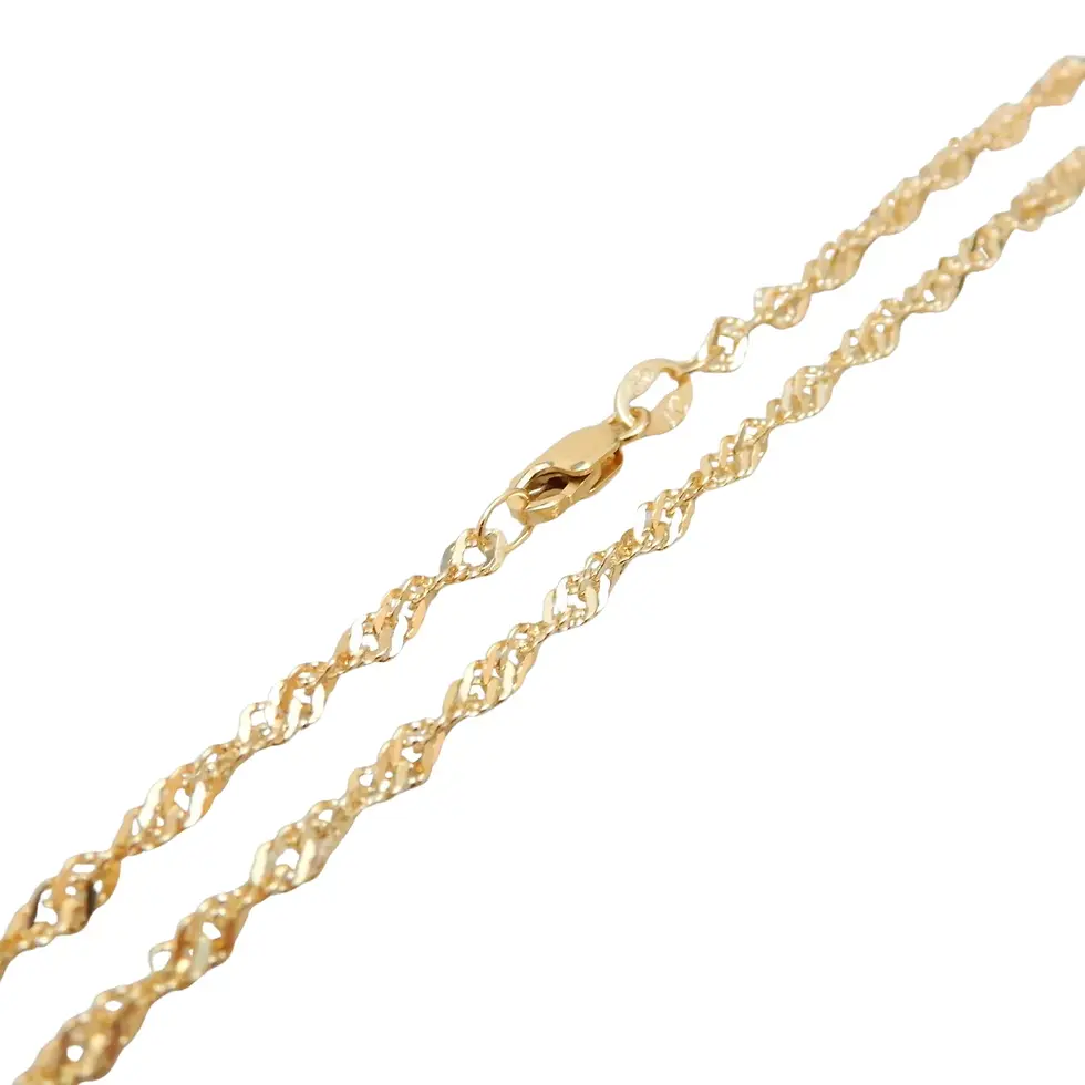 Thumbnail: Full-length view of 2.5mm yellow gold Singapore twist anklet displayed flat