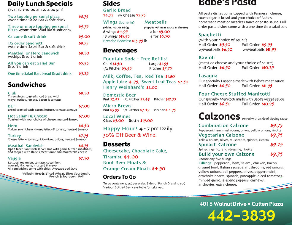 Babes Menu babespizza