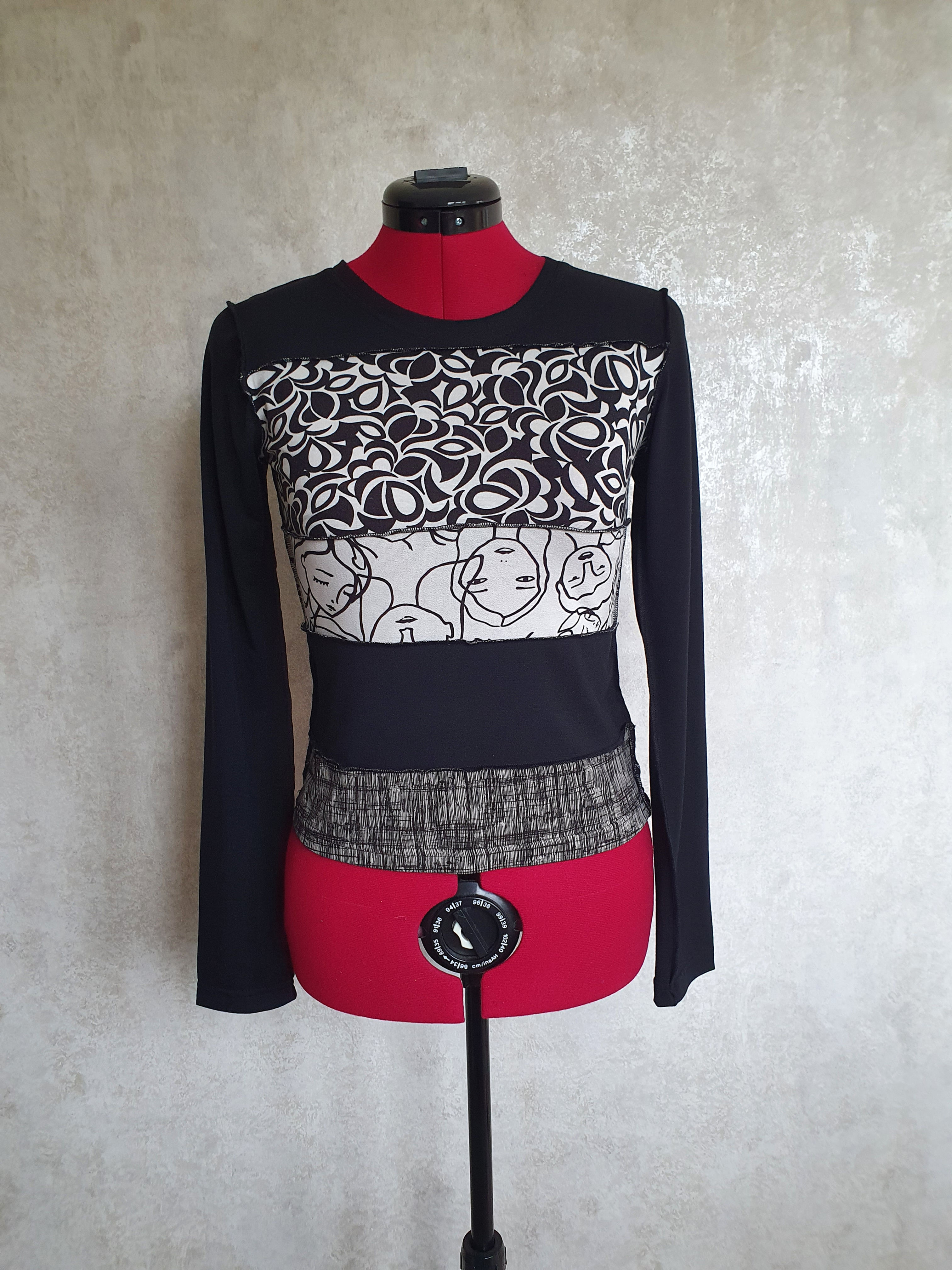 Black Patterned Long Sleeved Top
