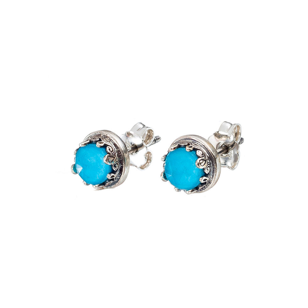 Thumbnail: Small Round Stud Earrings in Sterling Silver with Doublet Stones