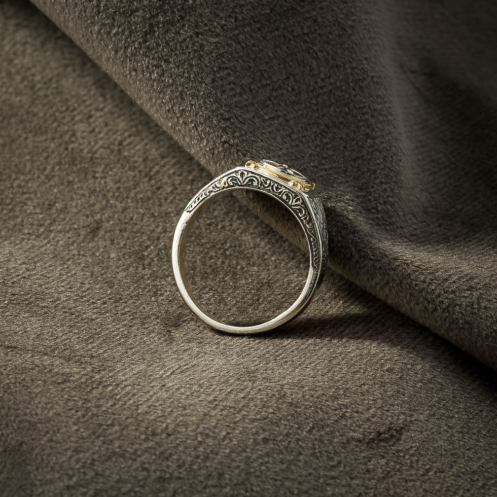 Μικρογραφία: Handmade men’s ring in gold and silver with Vergina Star