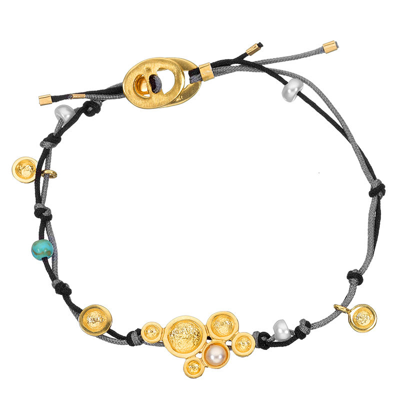 Multiple Bracelet with Gold Plated Sterling Silver Elements and Pearls