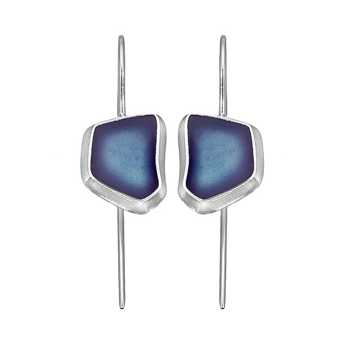 Thumbnail: Hook Earrings in Sterling Silver with Enamel and Seaglass