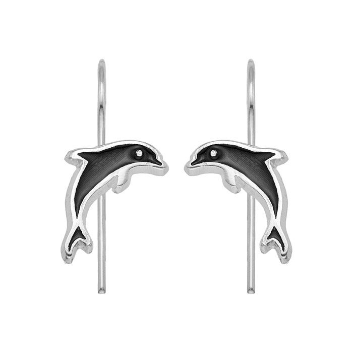 Thumbnail: silver dolphin earrings with enamel
