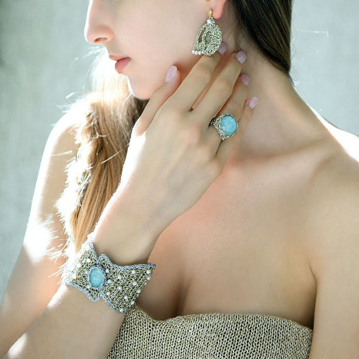 handmade greek knitted silver jewelry