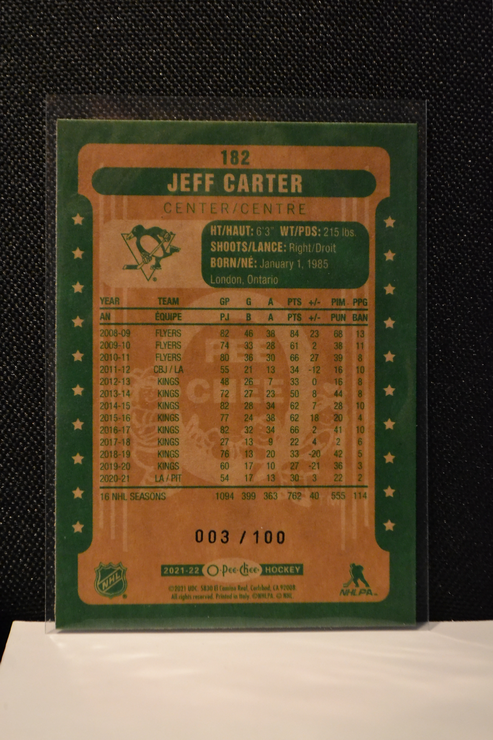 Thumbnail: 2021 O-pee-Chee Jeff Carter black border /100