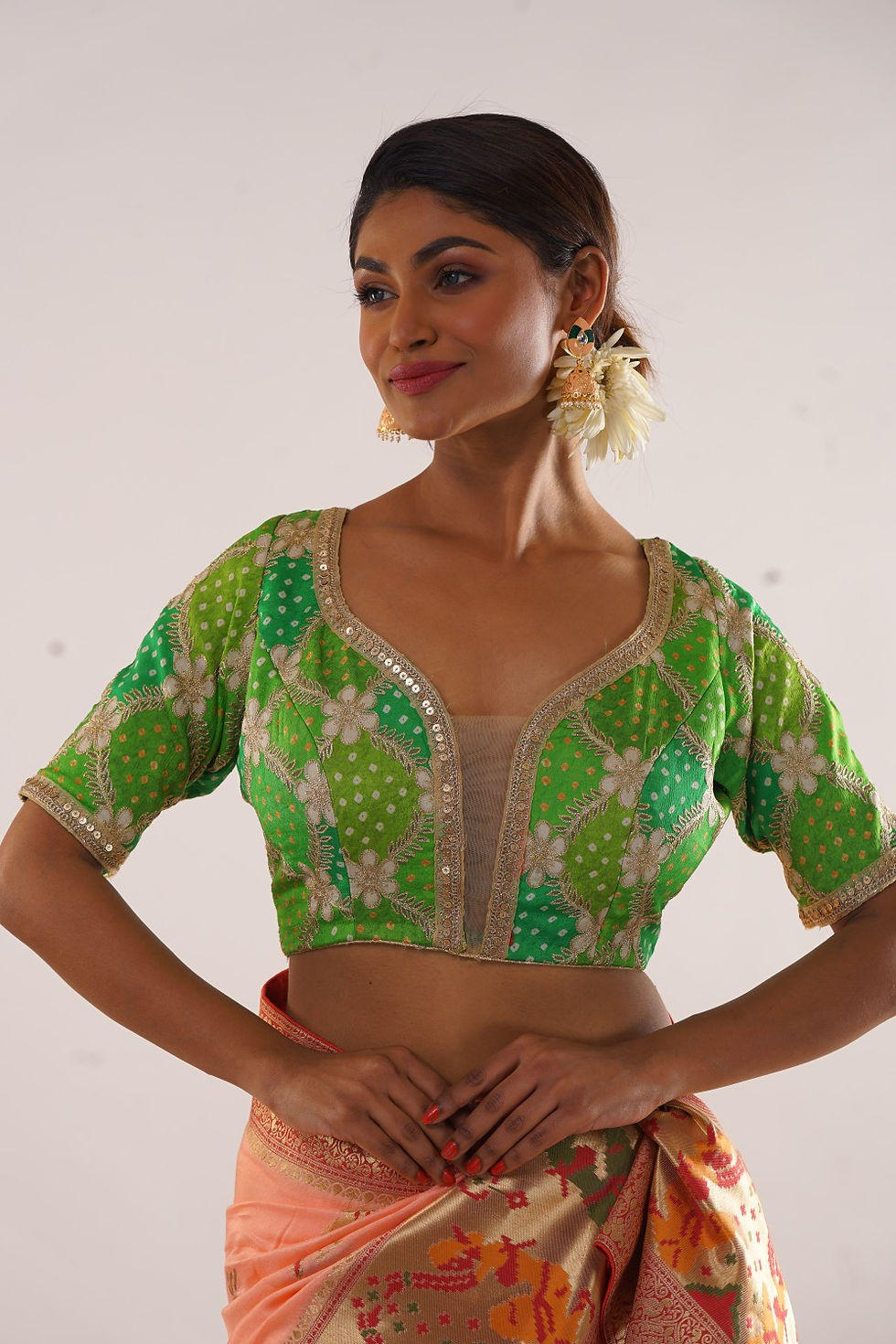 Green Bandhani Blouse .