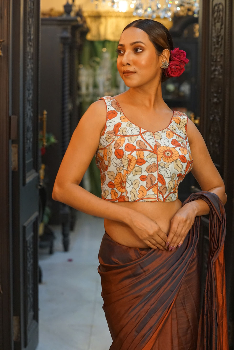 Thumbnail: White kalamkari blouse.