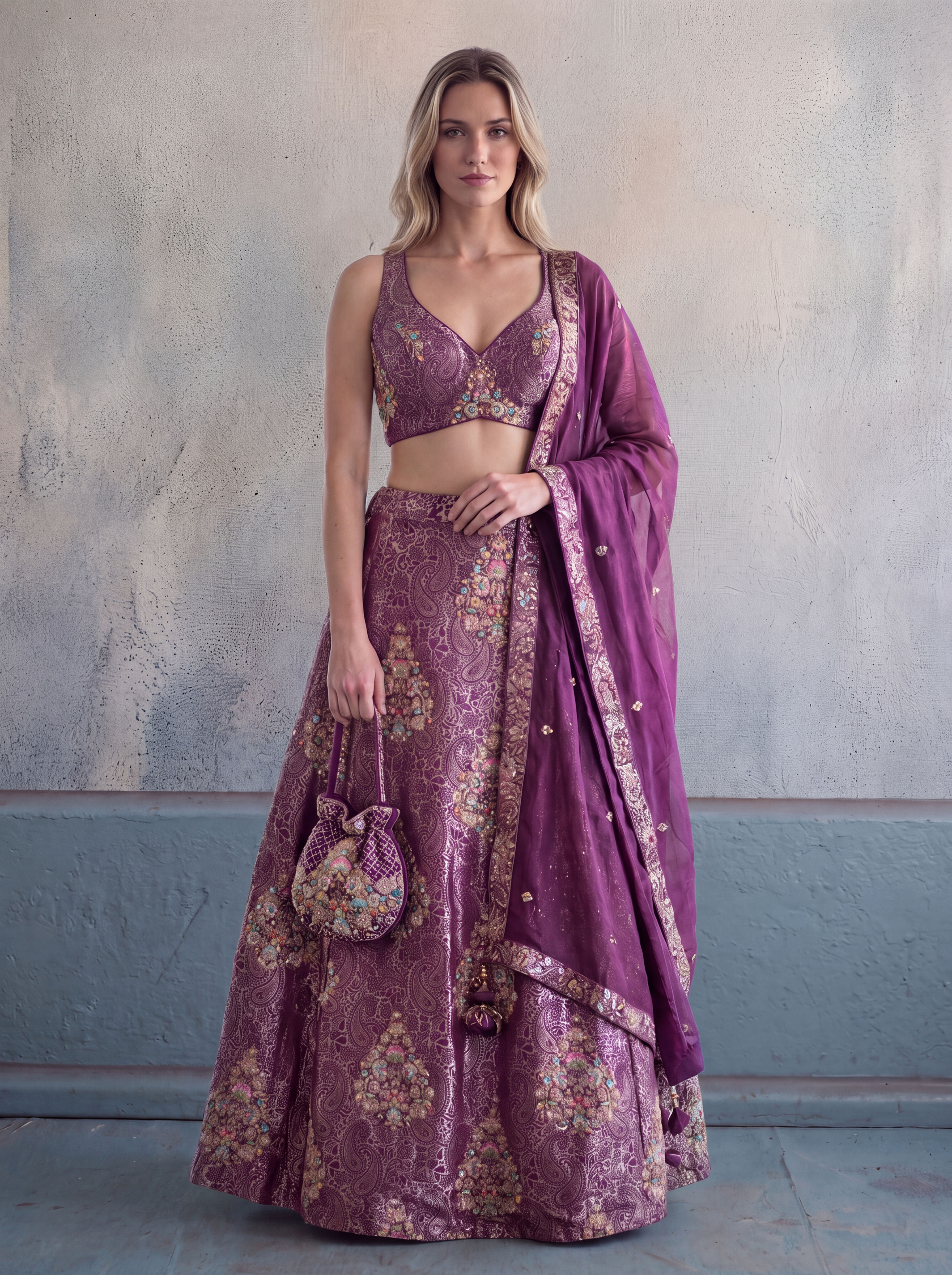 Purple Banarasi Party Lehenga