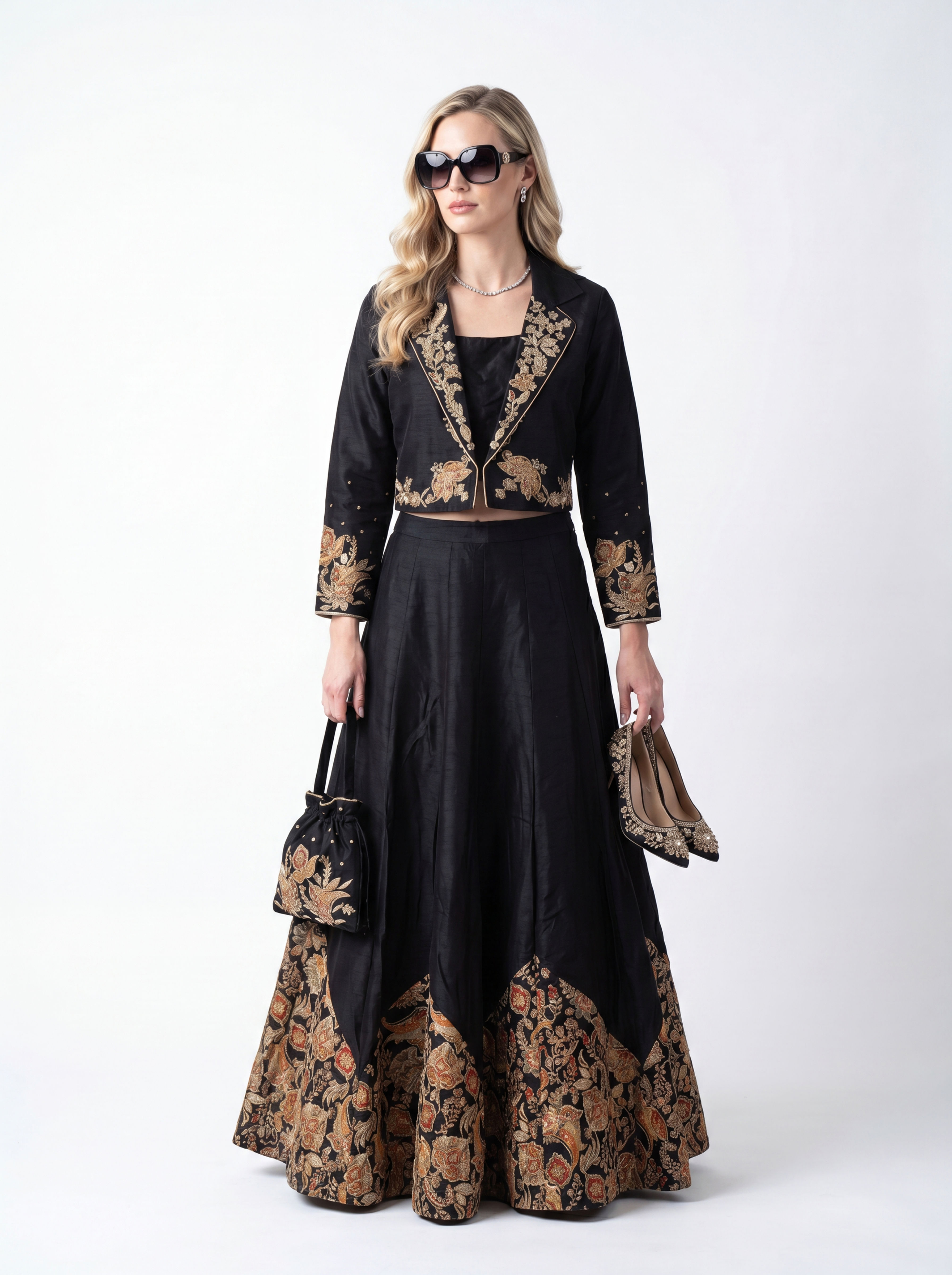 Lehenga - Black & Gold