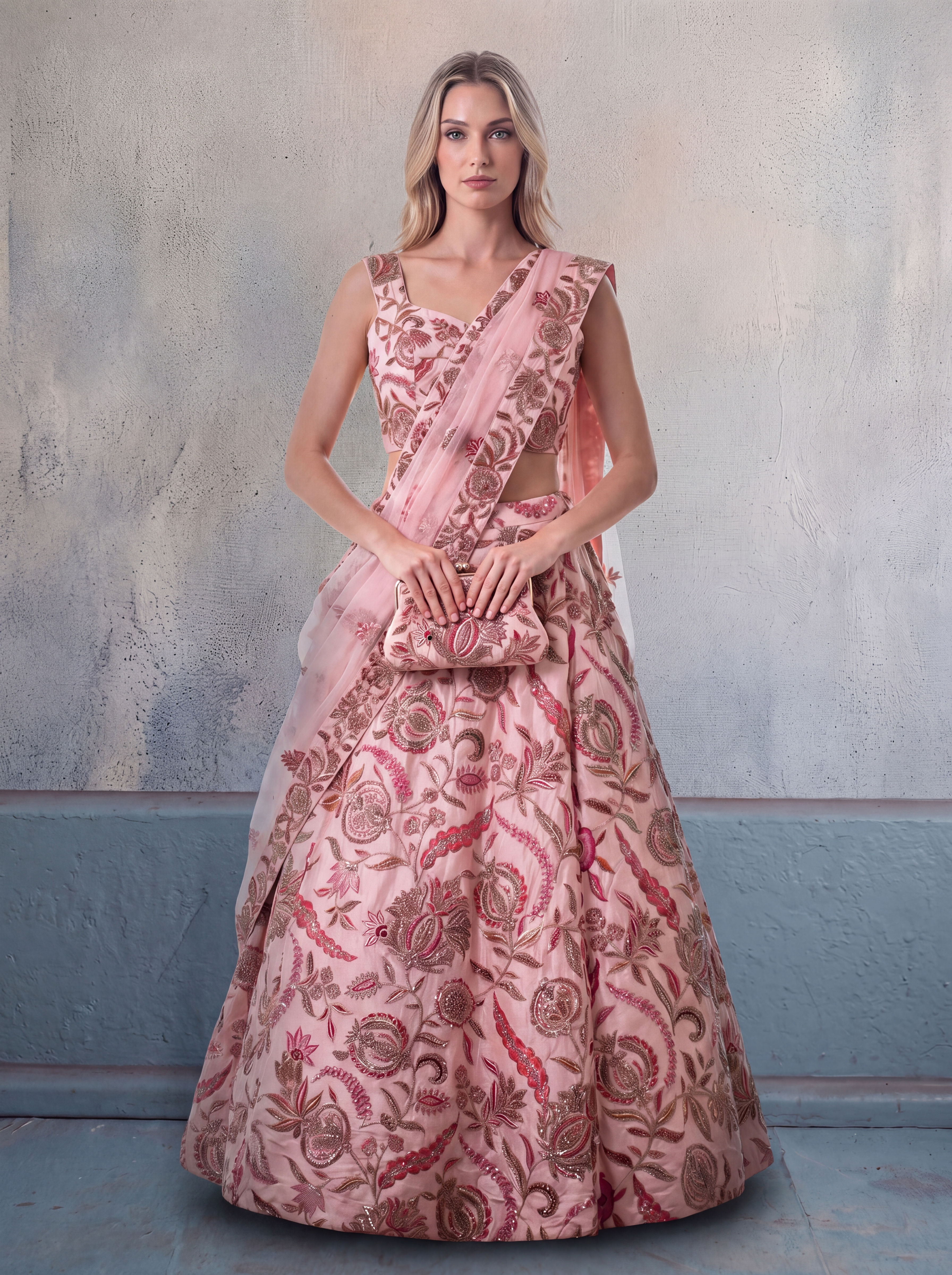 Peach Banarasi Party Lehenga