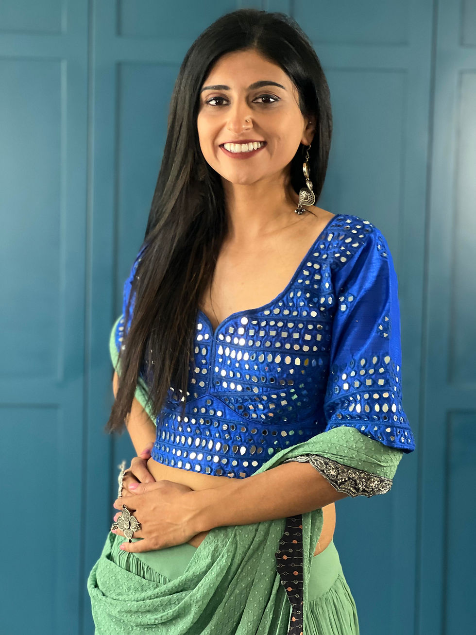 Thumbnail: Blue Mirror work Blouse.