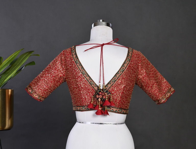 Thumbnail: Designer Border red blouse 