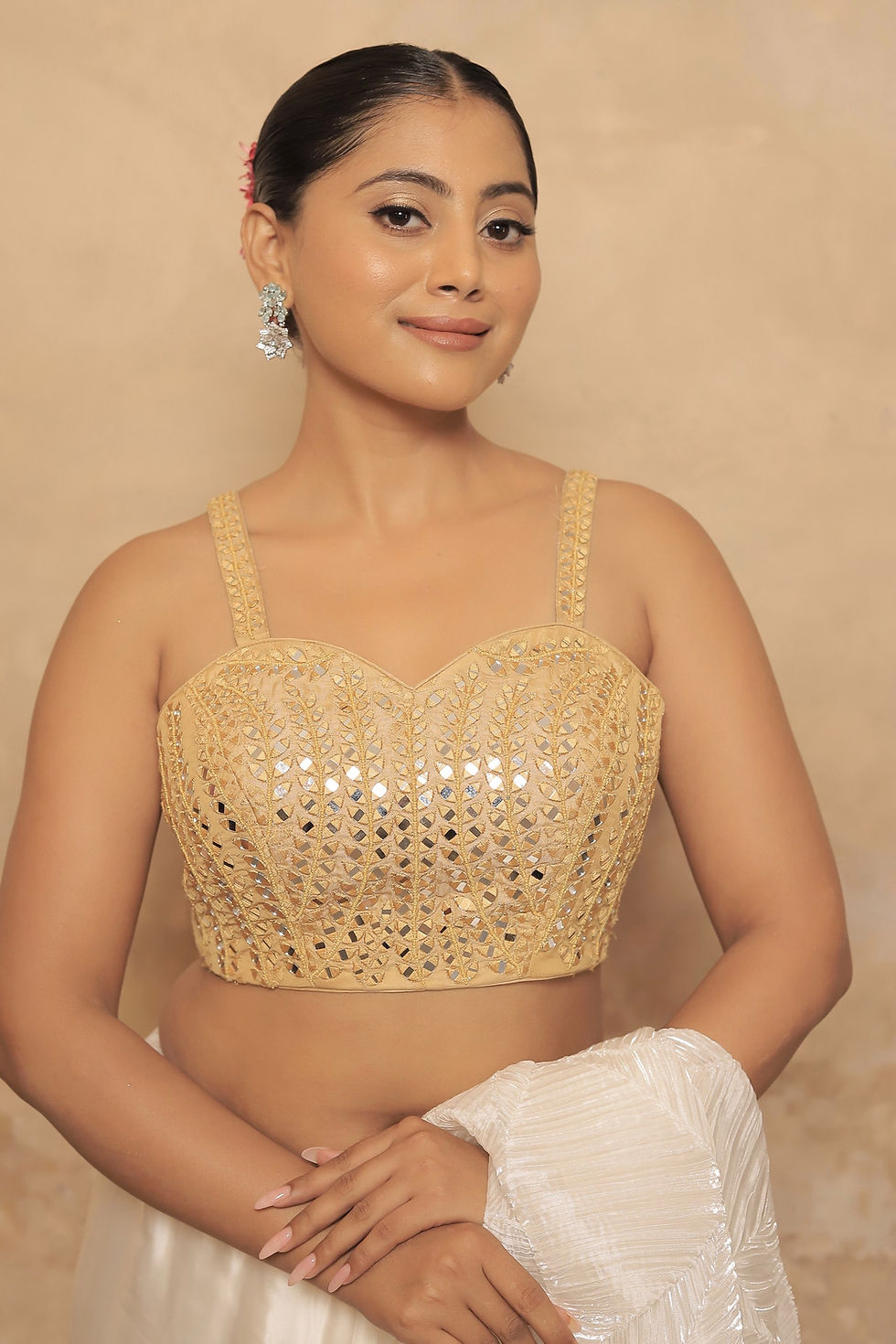 Thumbnail: Mirror work gold blouse 