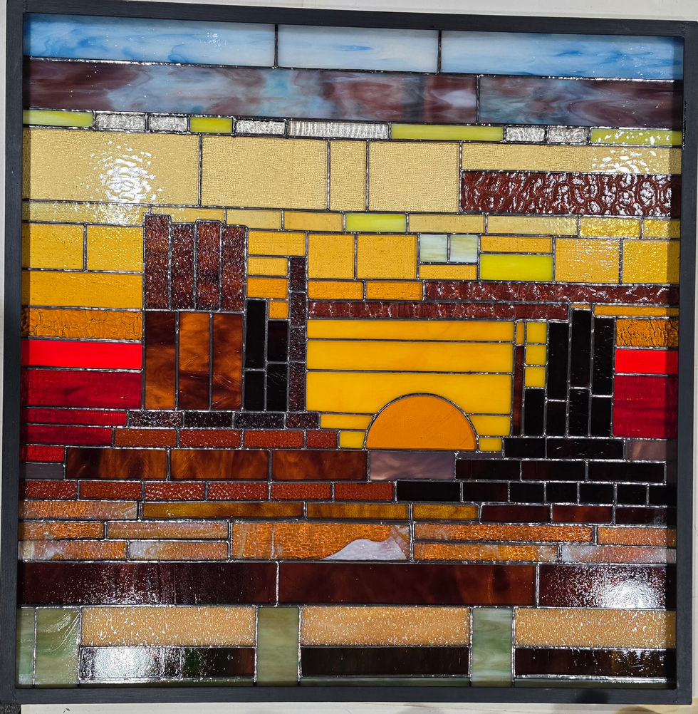 Abstract stained glass sunset landscape