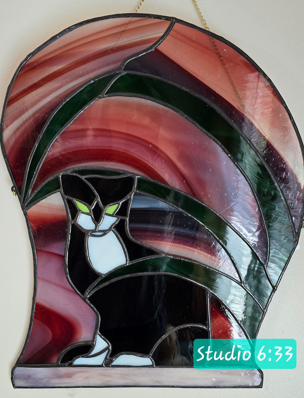 Stained glass black cat art