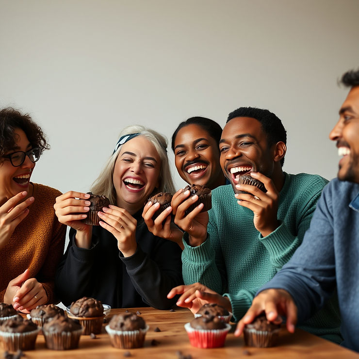 chocolate sweet potato chocolate chip muffins enjoyed with friends