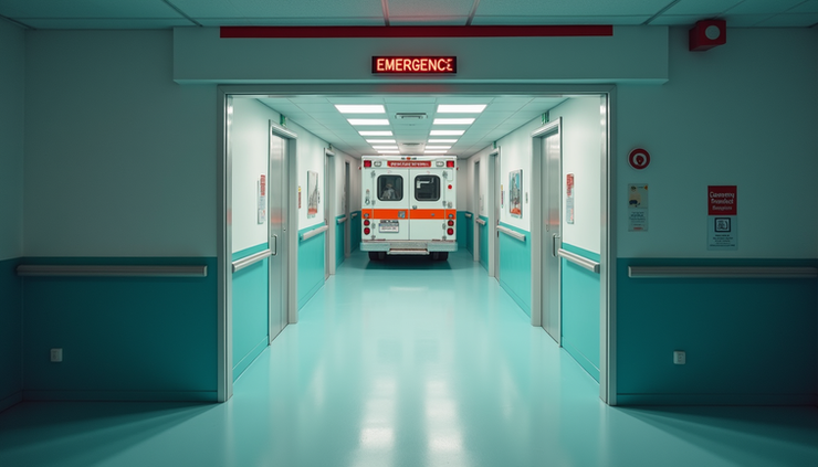 High angle view of a hospital emergency room entrance