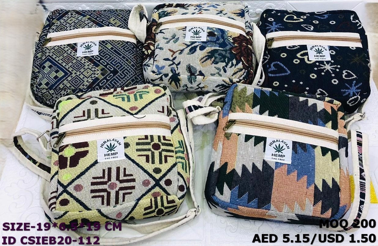 HIMALAYAN HEMP Canvas Cross Body Bag Heart Pattern Zipper Closure Casual