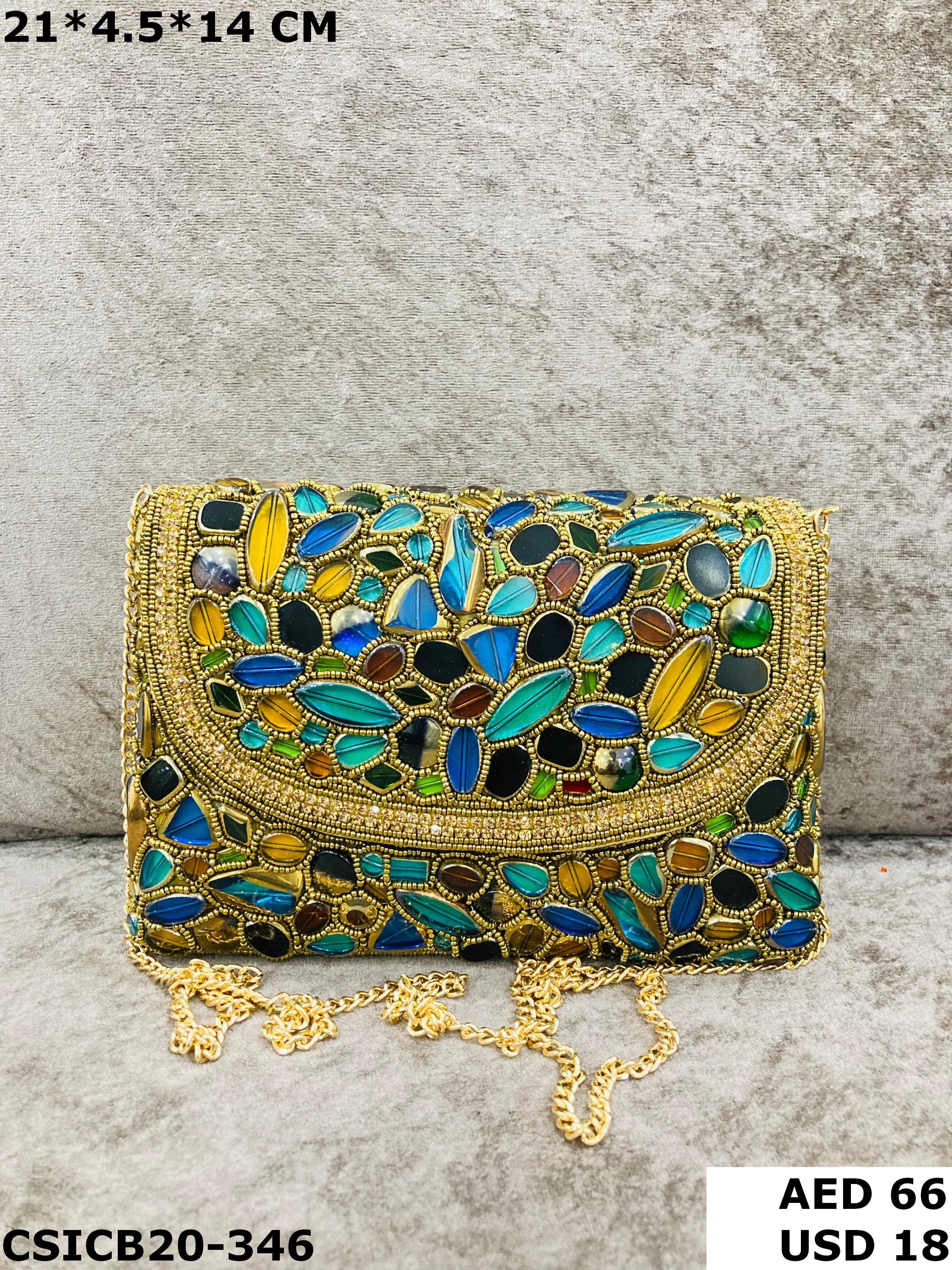 Sophisticated Handmade Ethnic Bridal Clutch with Crystal Stone Embroidery