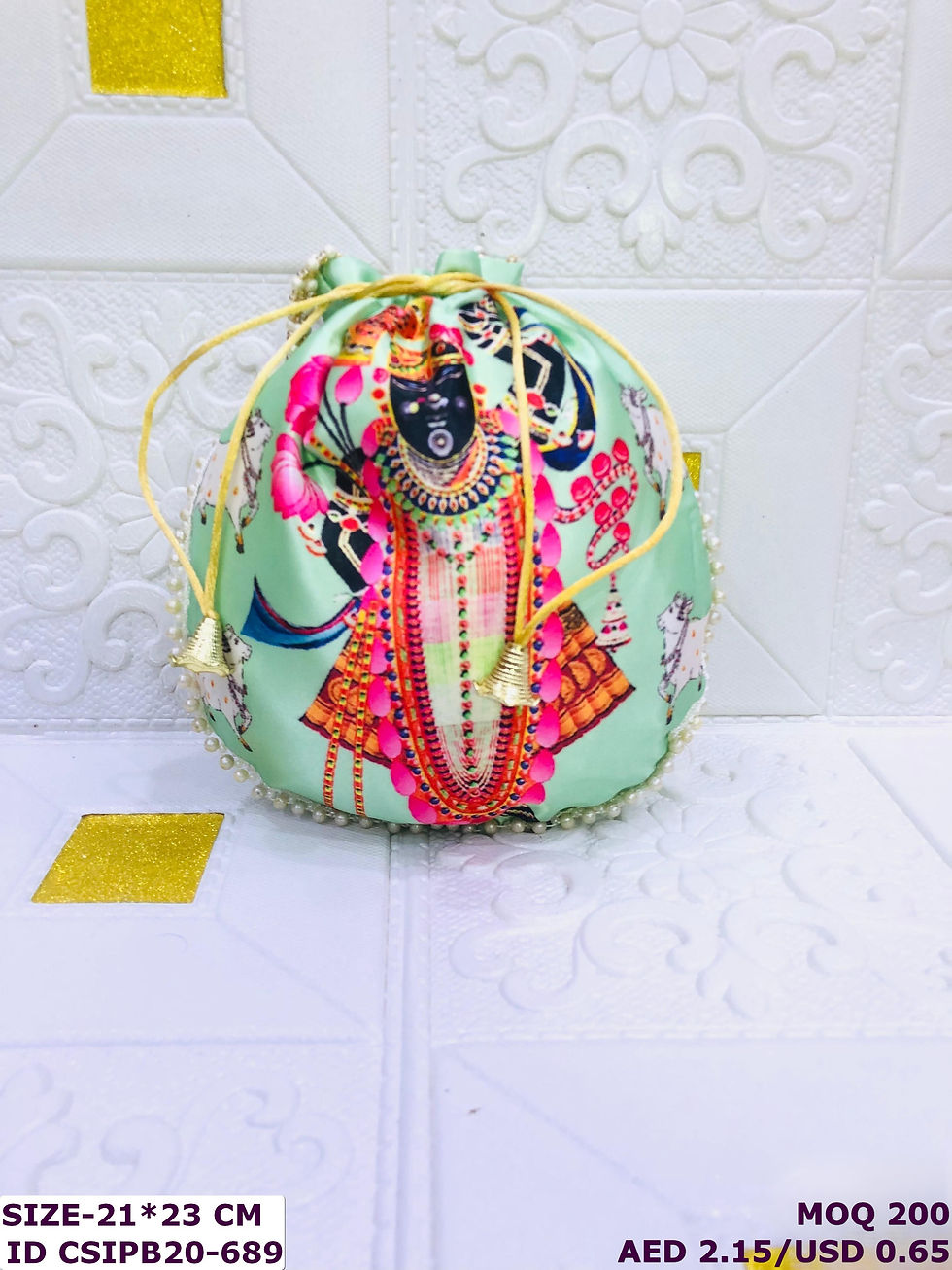 Thumbnail: Designer Krishna Print Potli Bag for Wedding & Return Gifts