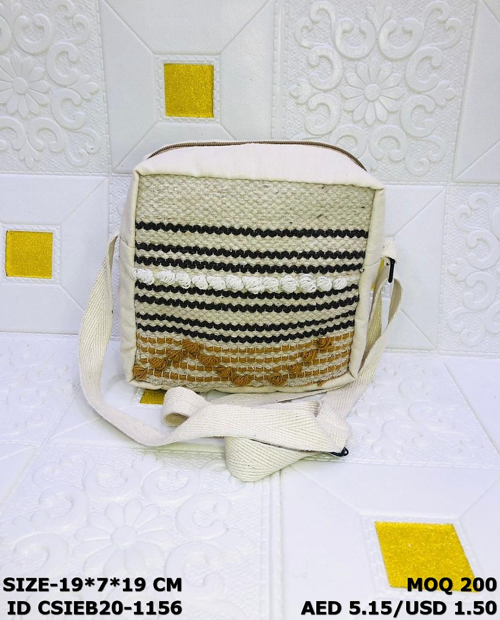 Thumbnail: Handmade Cotton Woven Sling Bag with Tassel | Boho Crossbody Shoulder Bag