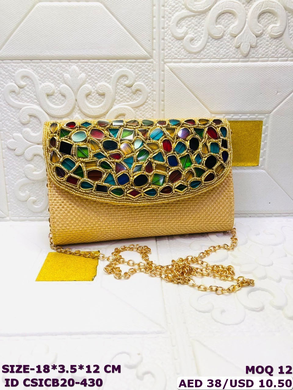 Thumbnail: Handmade Jute Clutch Bag with Multicolor Stone Work