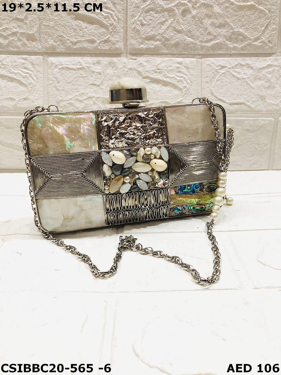 Thumbnail: Artisan Brass & Shell Inlay Clutch – Handmade Mother of Pearl Purse
